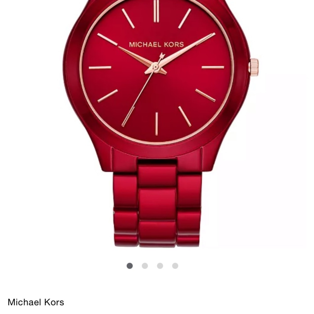 Michael Kors Slim Runway Red Tone Stainless Steel Bracelet Watch
